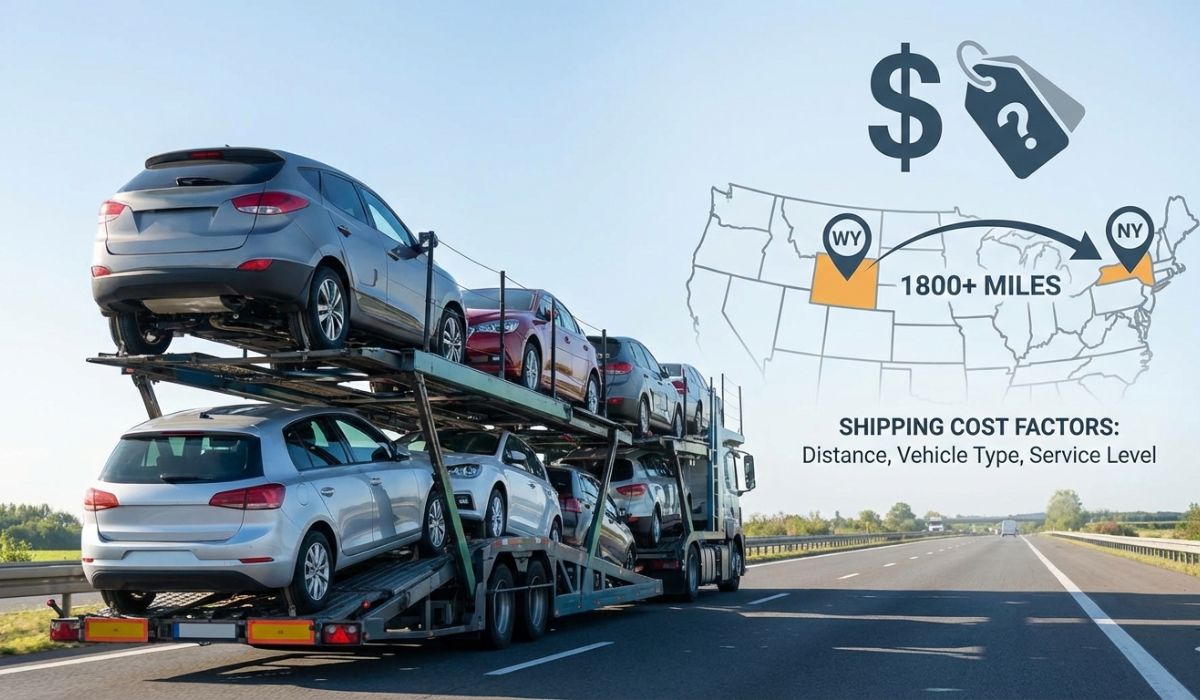 Estimated car shipping cost from New York to Wyoming auto transport route
