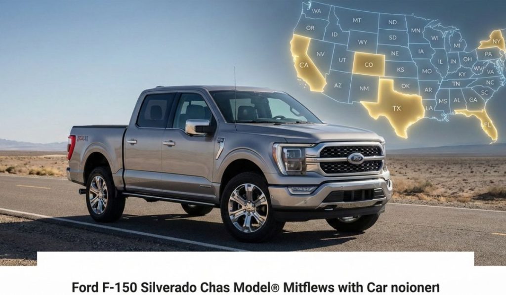 Cheapest state to buy a truck in the USA with highlighted states on a map