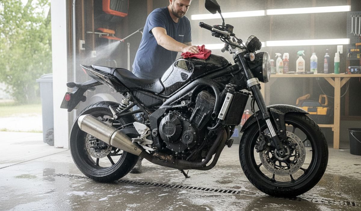 Cleaning a motorcycle before winter storage to prevent corrosion Cleaning a motorcycle before winter storage to prevent corrosion