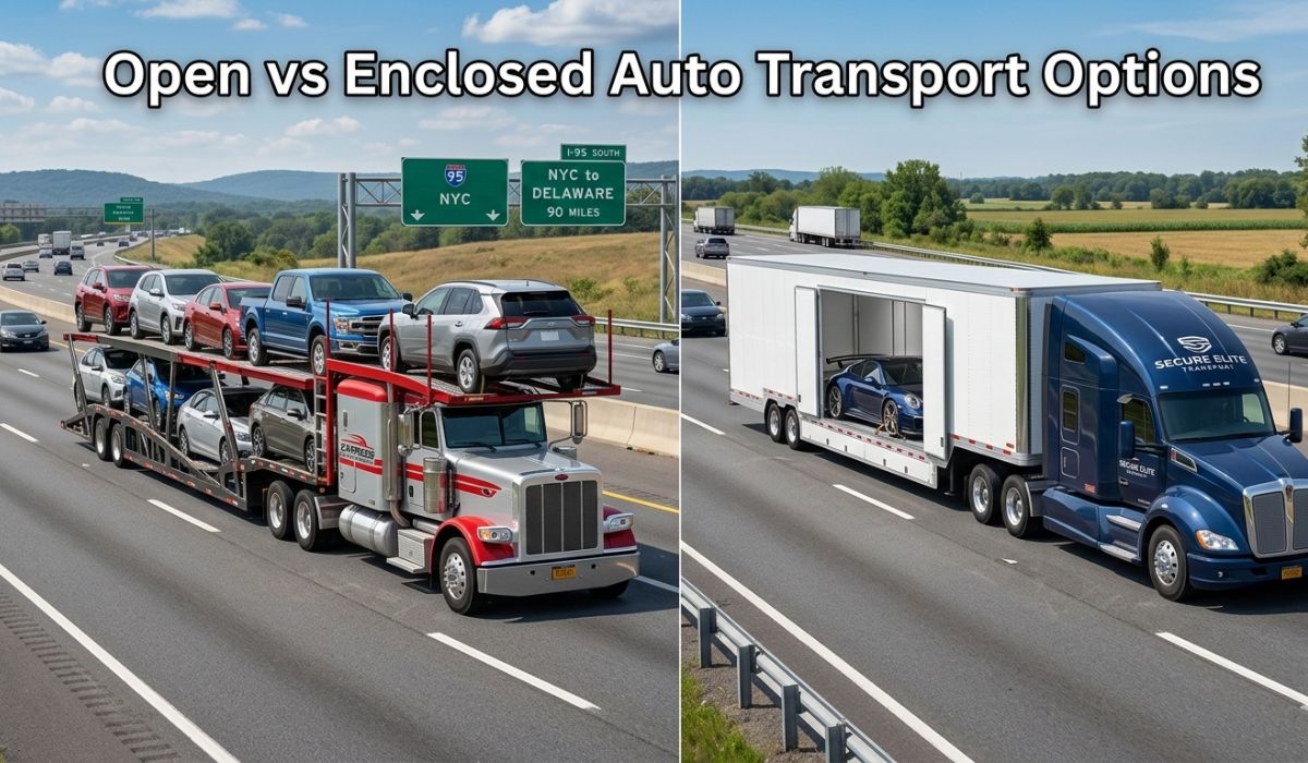 Comparison of open car carrier and enclosed car transport trailer