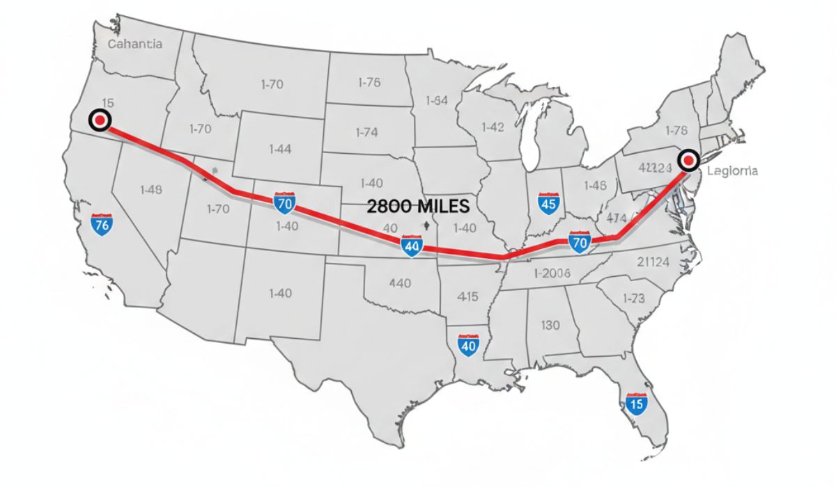 Map showing distance and route for shipping car from Philadelphia to Los Angeles. Map showing distance and route for shipping car from Philadelphia to Los Angeles.
