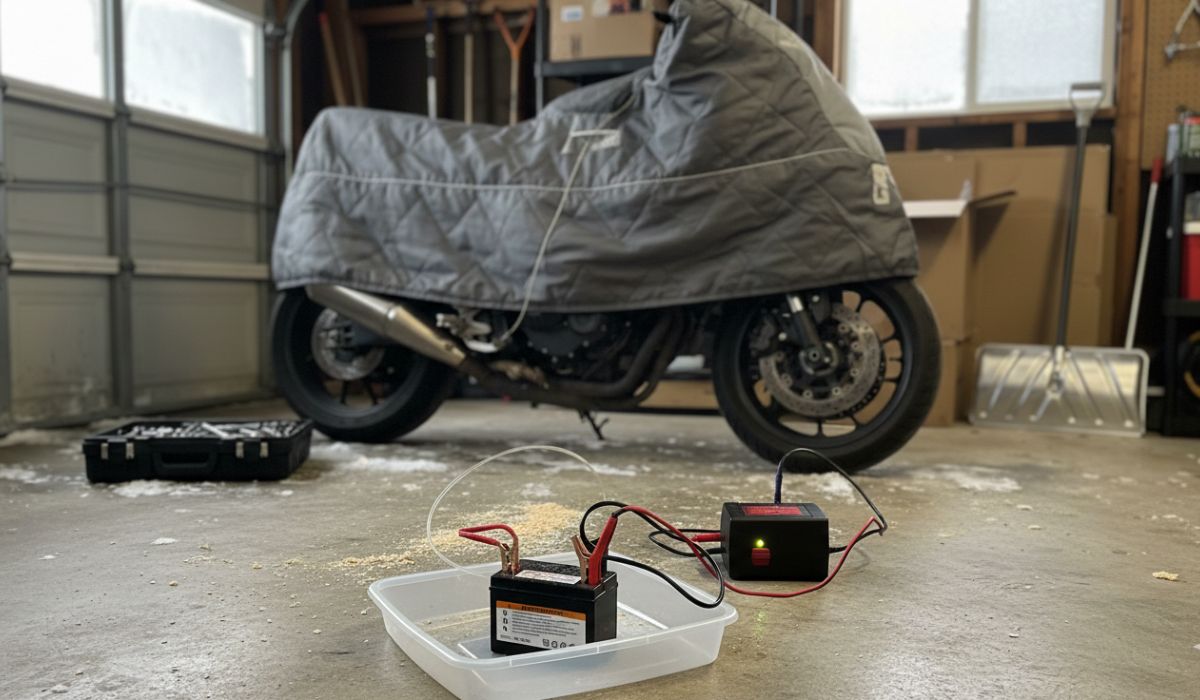 Motorcycle battery care during winter using a battery tender Motorcycle battery care during winter using a battery tender