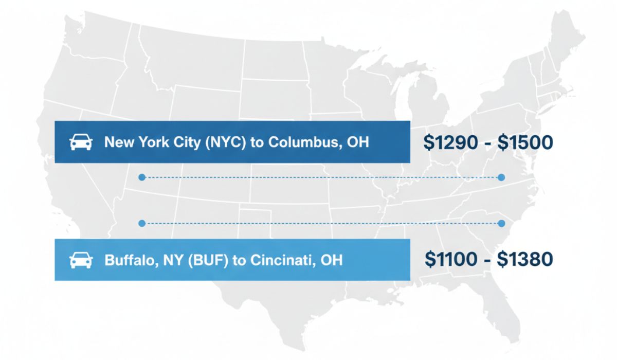 New York to Ohio car shipping cost comparison chart