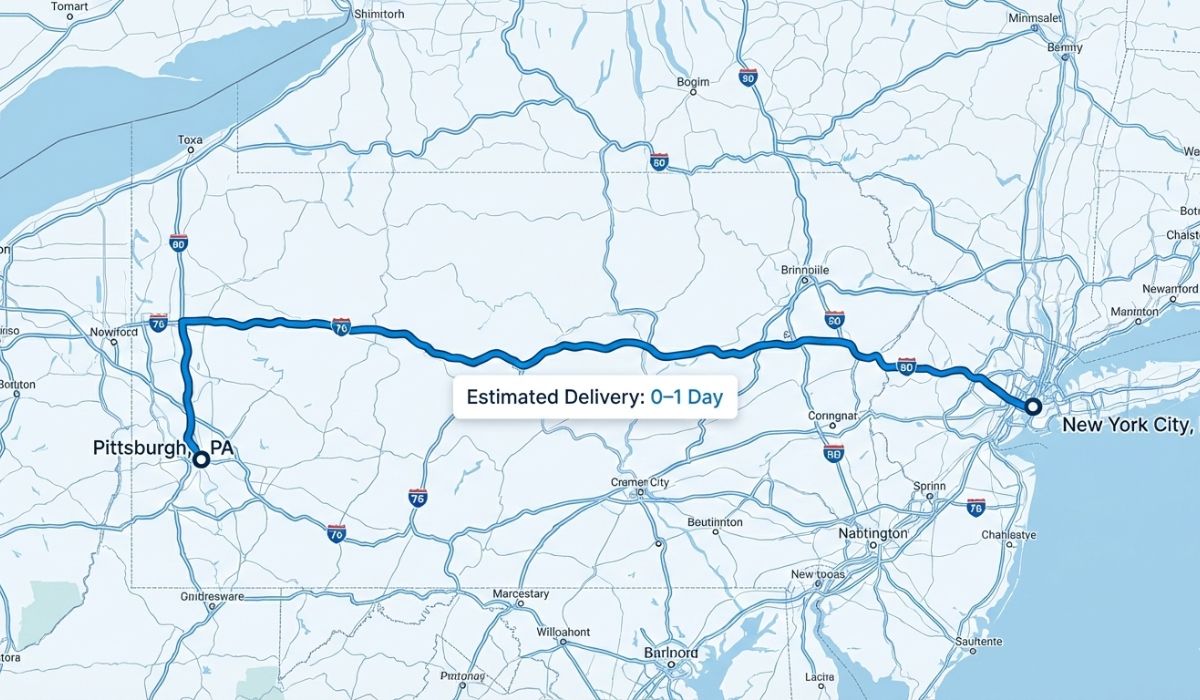 NY to PA auto logistics route with estimated delivery time NY to PA auto logistics route with estimated delivery time
