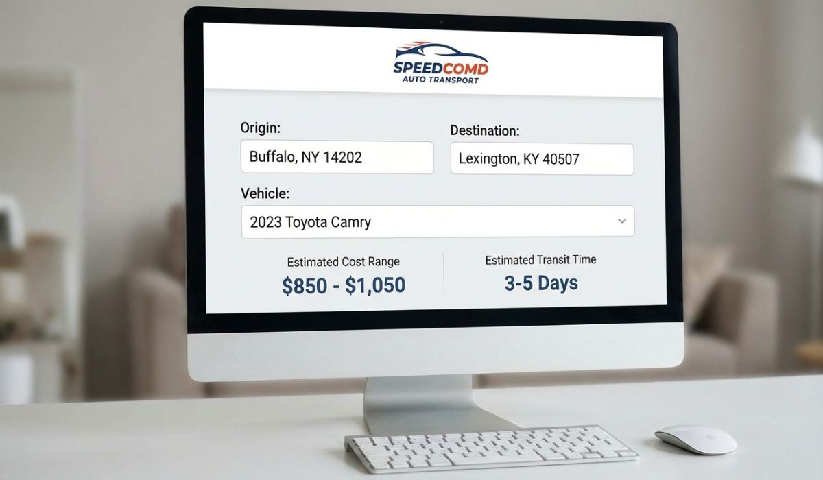 Online New York to Kentucky car shipping quotes calculator interface