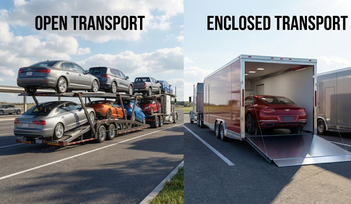 Open air and enclosed car transport trailers for California to Texas shipping.