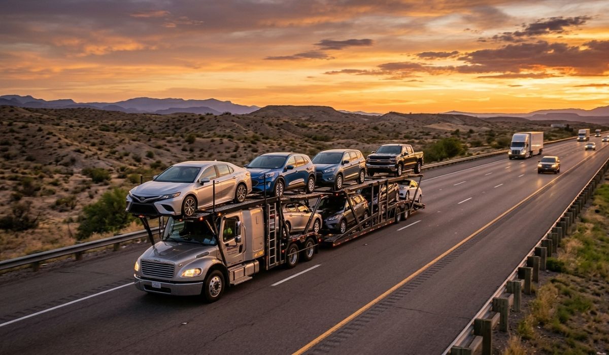 Open car carrier transporting vehicles with auto transport insurance protection. Open car carrier transporting vehicles with auto transport insurance protection.