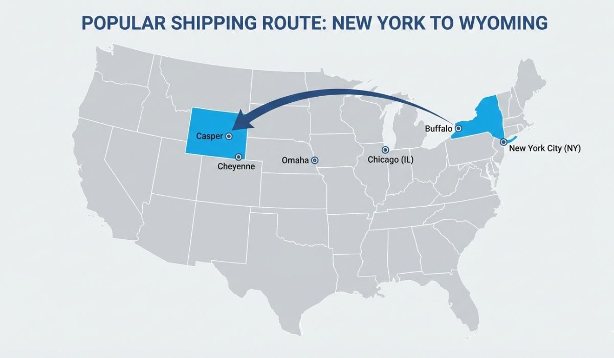 Popular auto transport routes from New York to Wyoming cities