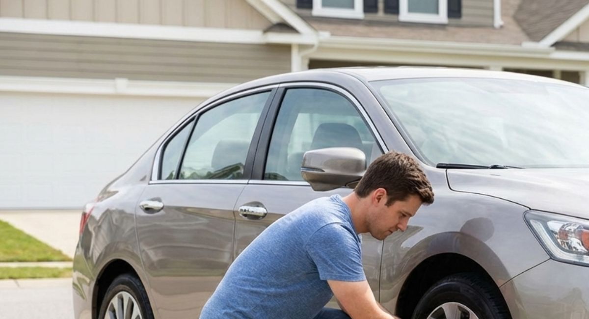 Preparing a car before vehicle transport shipment. Preparing a car before vehicle transport shipment.