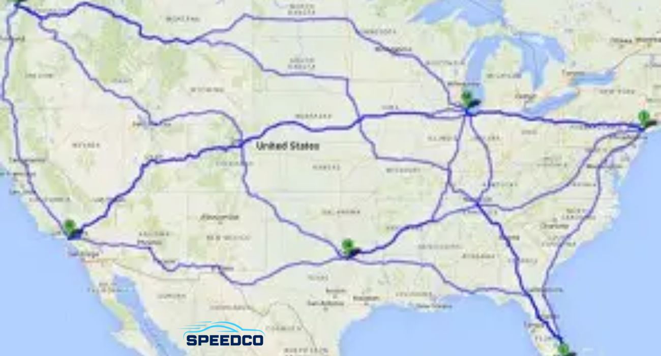 Route map for Utah to New York auto transport with major highways I-15, I-80, I-90 and transit times