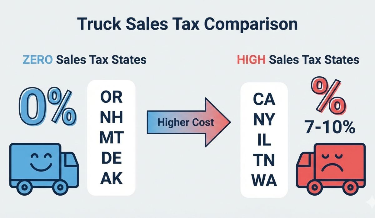 States with no sales tax on trucks compared to high tax states States with no sales tax on trucks compared to high tax states