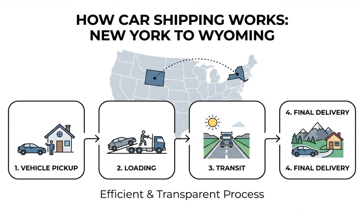 Step by step process of New York to Wyoming car shipping and vehicle transport