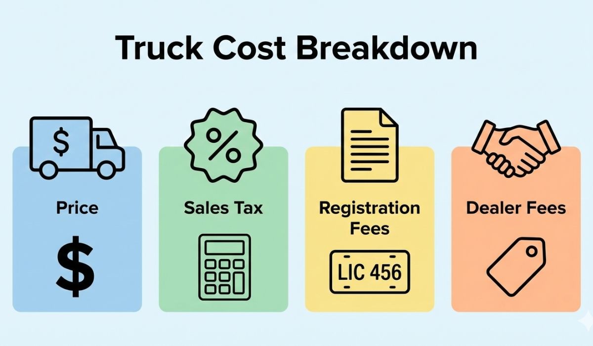 Truck cost breakdown showing out-the-door price calculation Truck cost breakdown showing out-the-door price calculation
