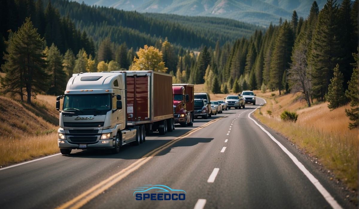 Utah to New York auto transport truck driving on interstate highway for cross-country car shipping