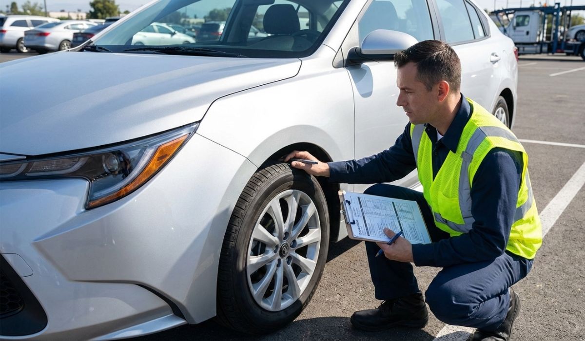 Vehicle inspection before New York to Kentucky car shipping to ensure safe transport.