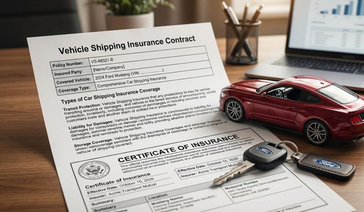 Vehicle shipping insurance paperwork and certificate of insurance for auto transport coverage. Vehicle shipping insurance paperwork and certificate of insurance for auto transport coverage.