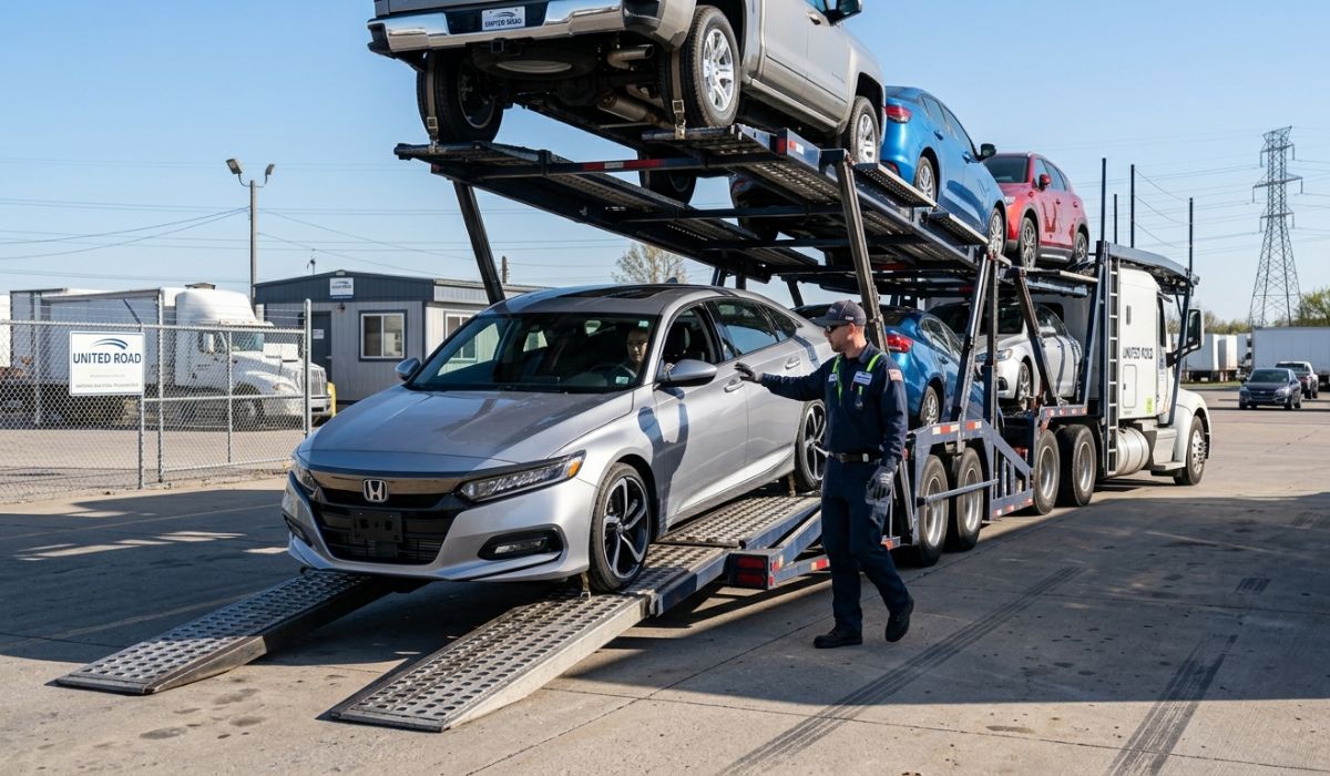 Vehicle pickup and loading onto auto transport carrier