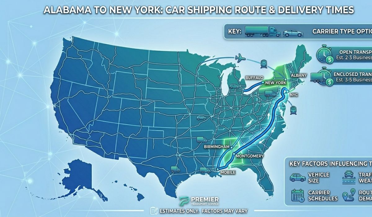 alabama to new york car shipping routes and cities map