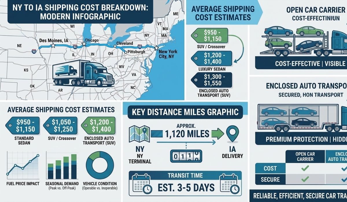 Average cost for shipping a car from New York to Iowa