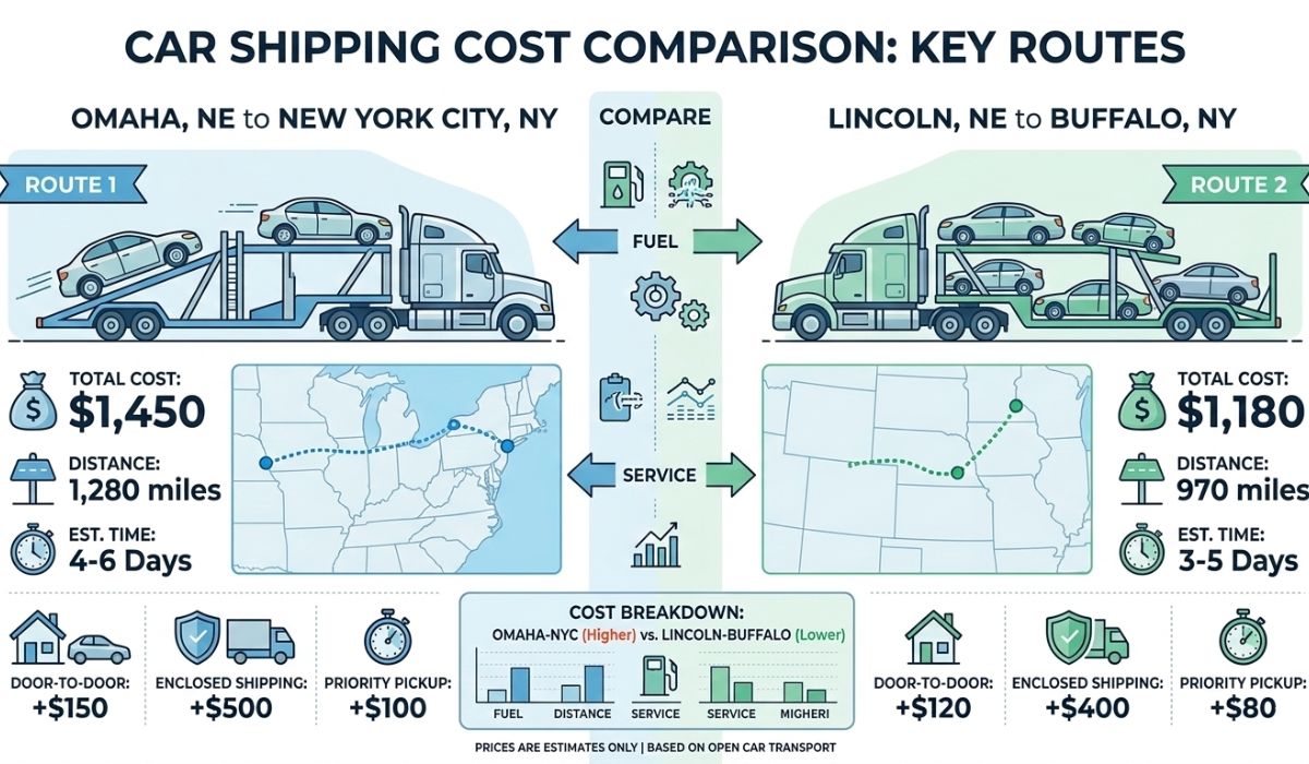 Average cost to ship a car from Nebraska to New York chart