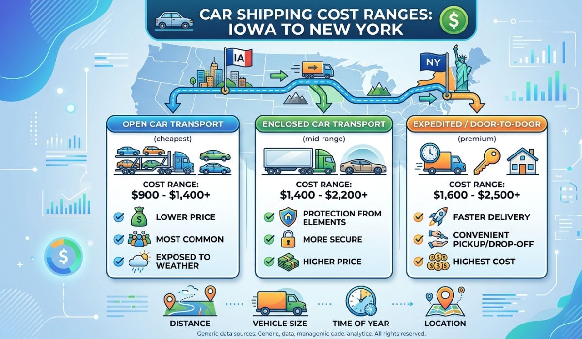 car shipping cost chart from iowa to new york with pricing estimates