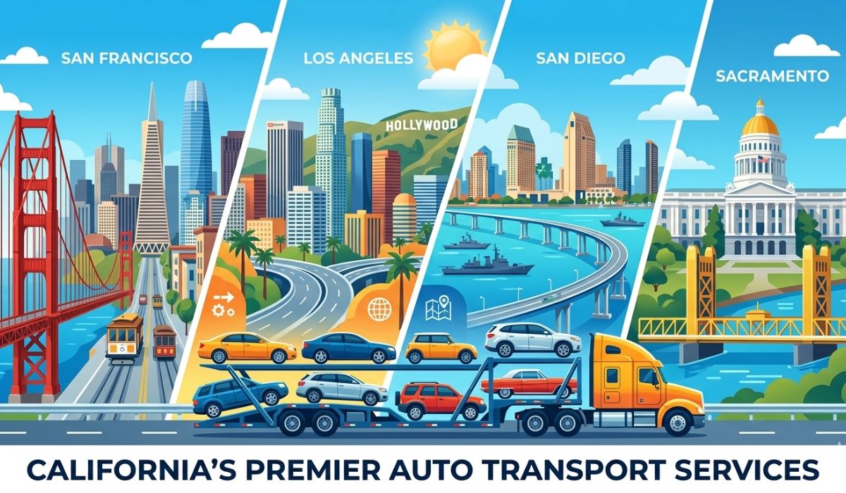 Car transport truck at major California pickup locations for shipping to West Virginia.