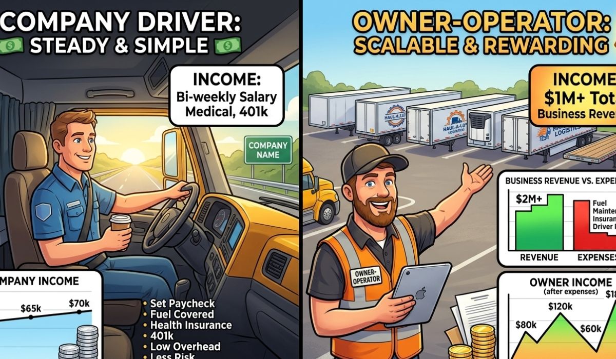 Comparison of company driver and owner-operator managing car hauling income