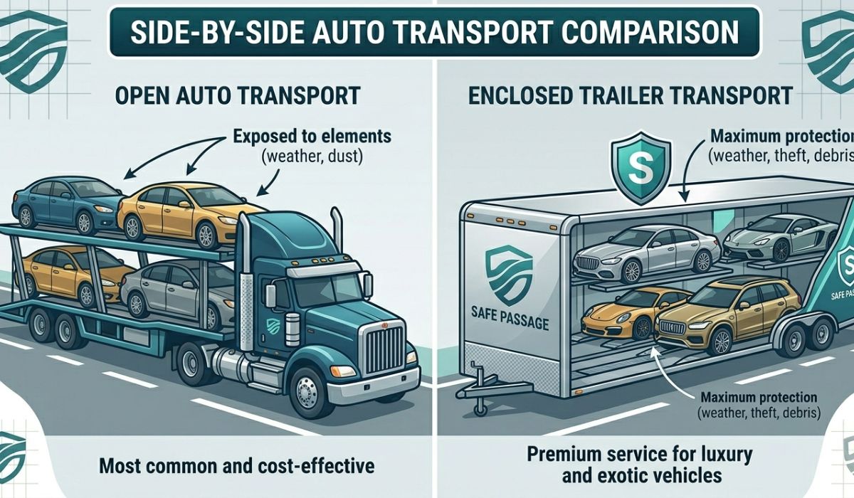 Comparison of open and enclosed michigan to florida auto transport options