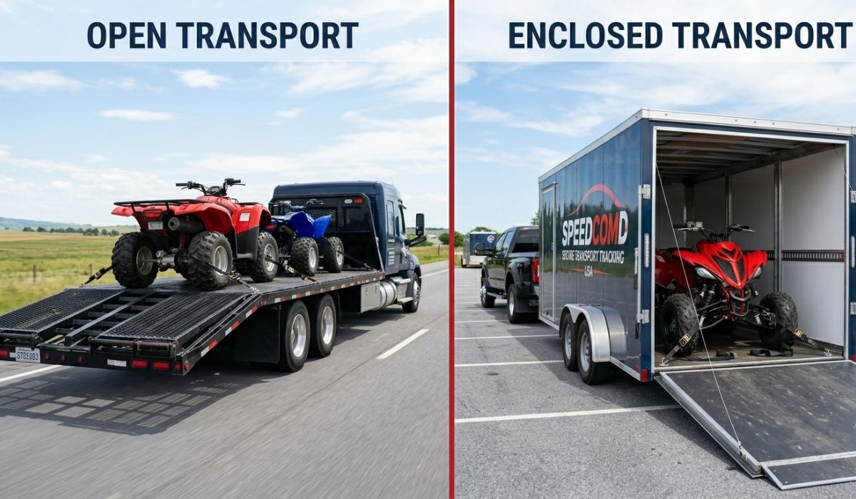Comparison of open trailer ATV shipping and enclosed ATV transport services for different customer needs.