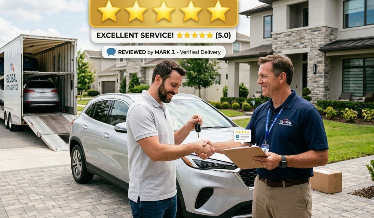 Customer receiving California to Michigan auto transport delivery with inspection process