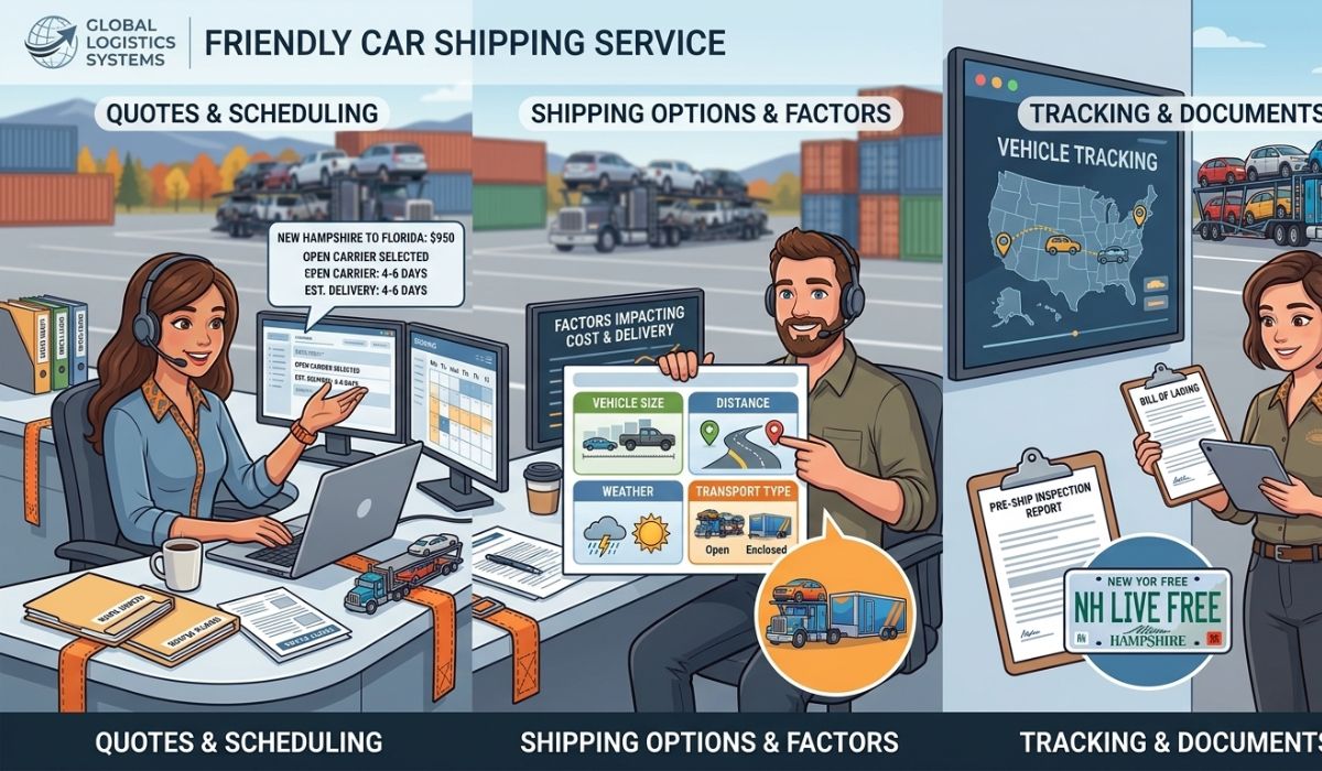 Customer service helping with New Hampshire car shipping FAQs