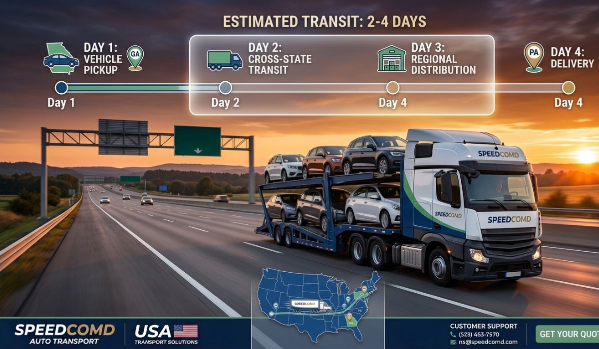 Estimated transit time for Georgia to Pennsylvania car shipping delivery route