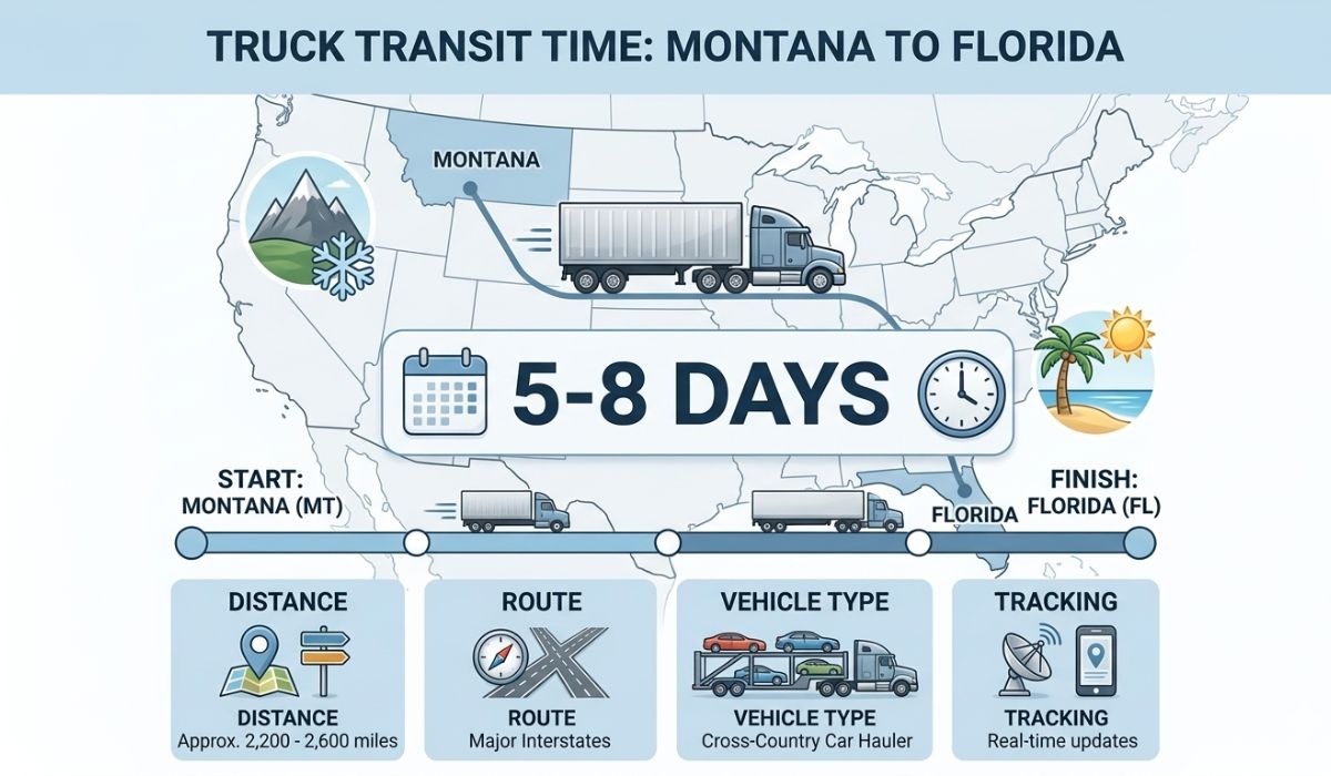 Estimated transit time for Montana to Florida vehicle shipping