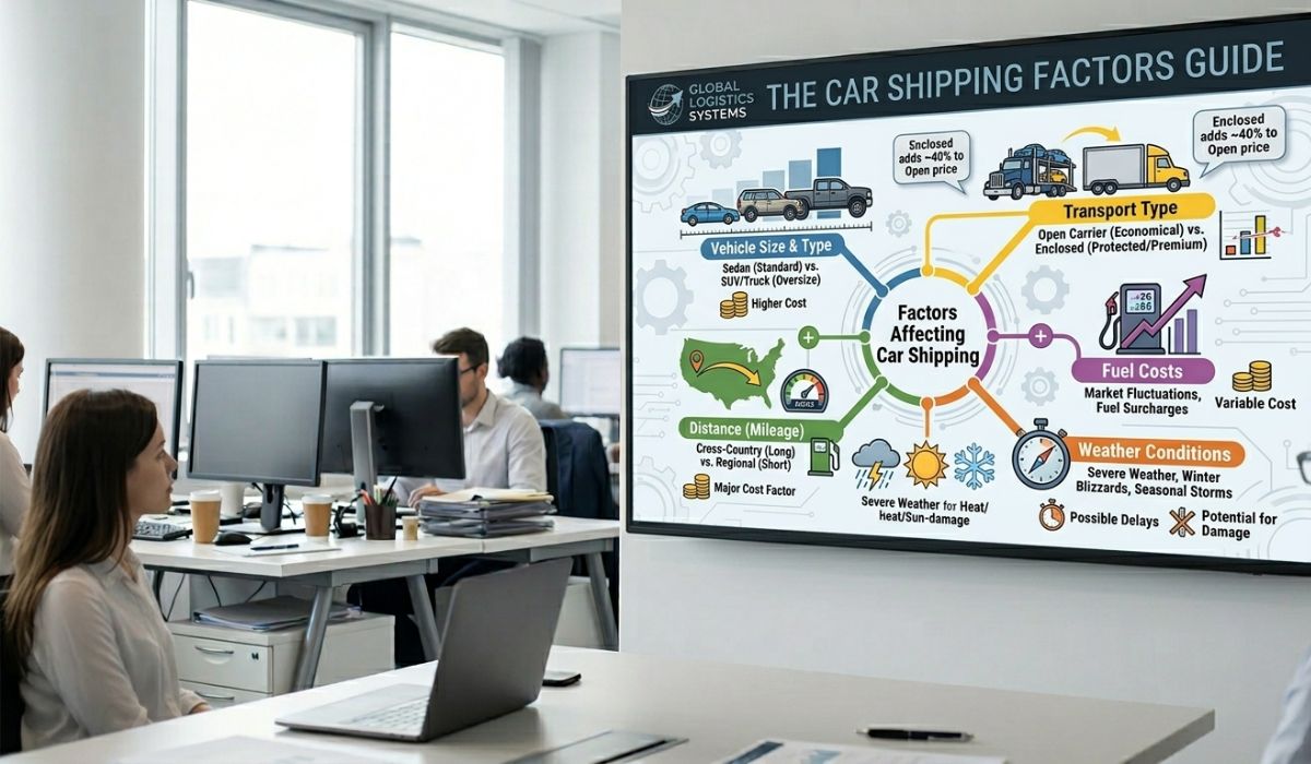 Factors affecting New Hampshire car shipping prices infographic
