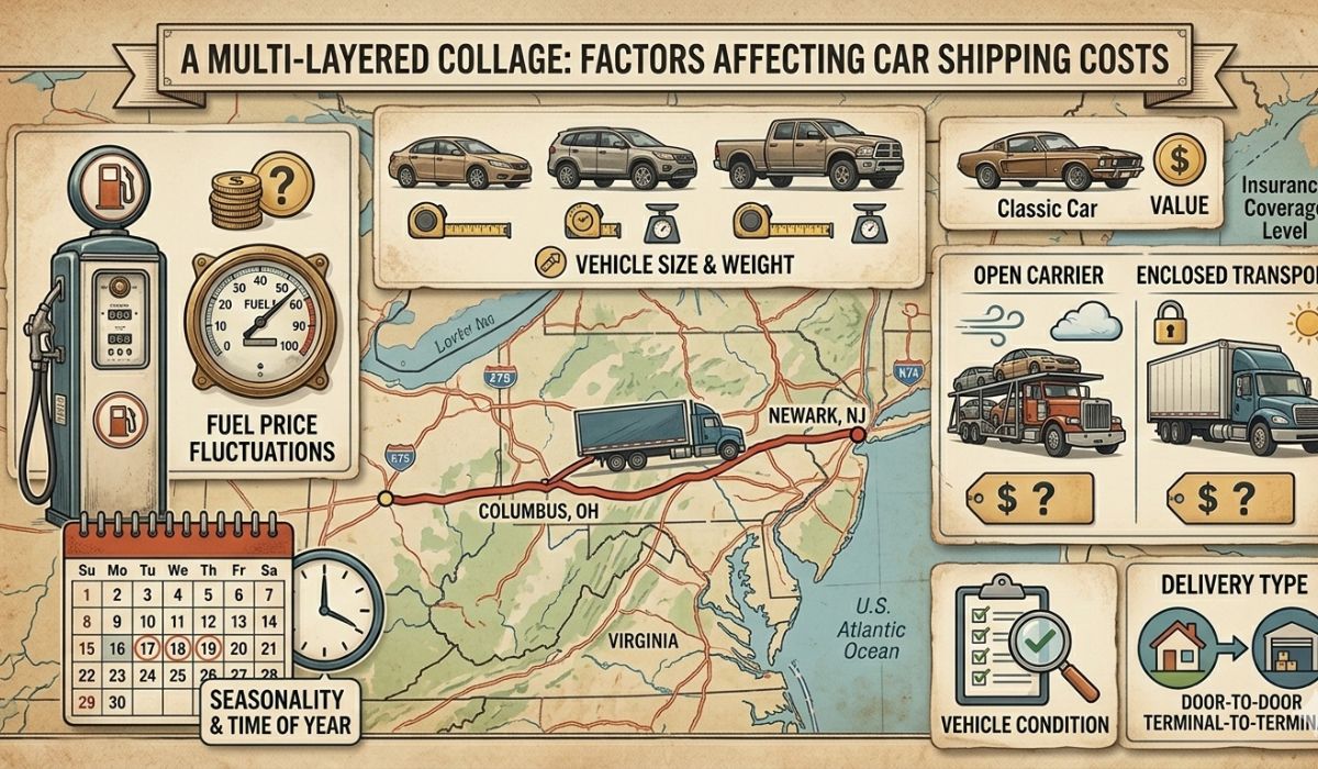 Factors affecting Ohio to New Jersey car shipping cost including vehicle type, fuel, and distance