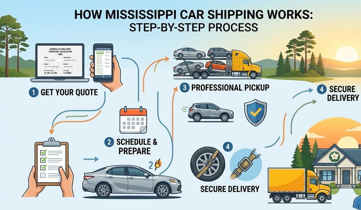 How Mississippi car shipping works process infographic
