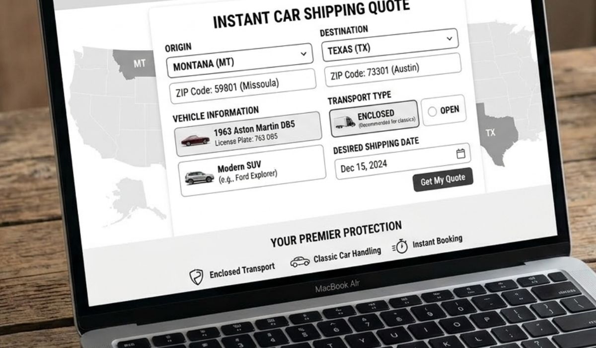 Instant car shipping quote being generated online for Montana to Texas transport.