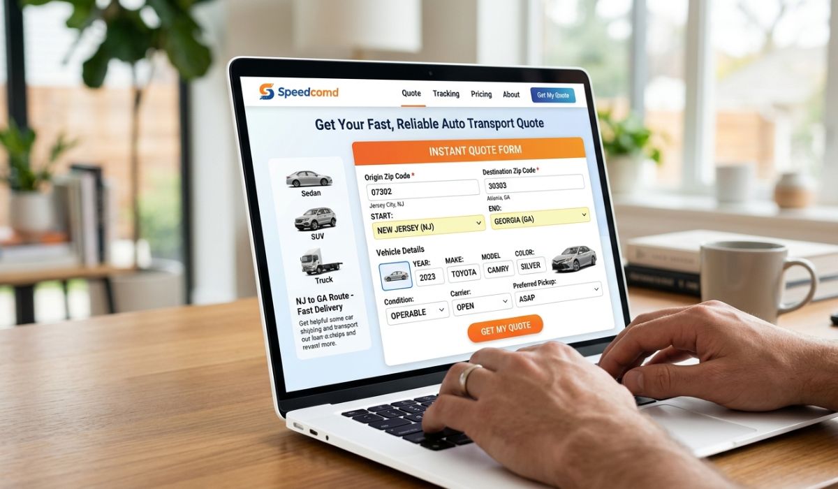 Instant quote form for New Jersey to Georgia auto transport on Speedcomd website
