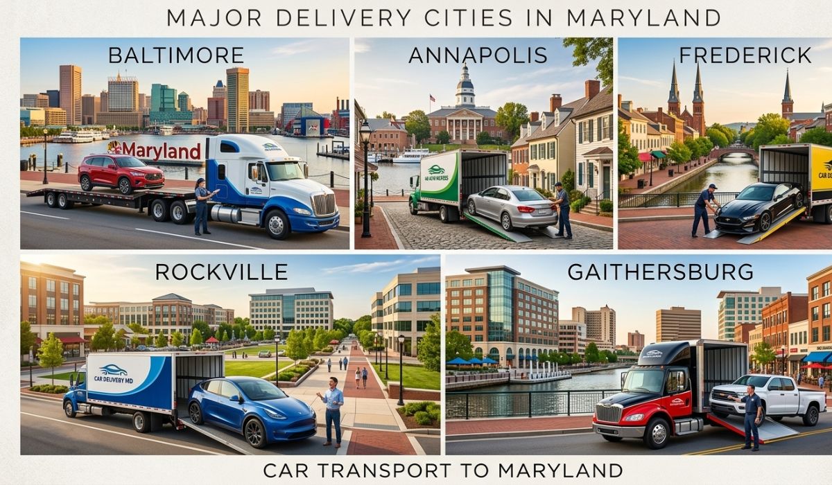 Major delivery cities for Connecticut to Maryland auto transport