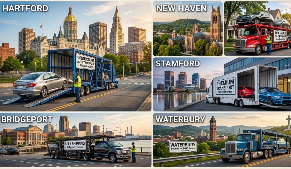 Major pickup cities for Connecticut to Maryland car transport