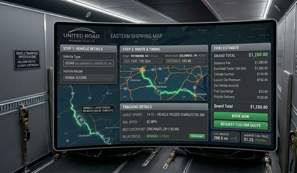 Map route for Virginia to Ohio auto transport shipping
