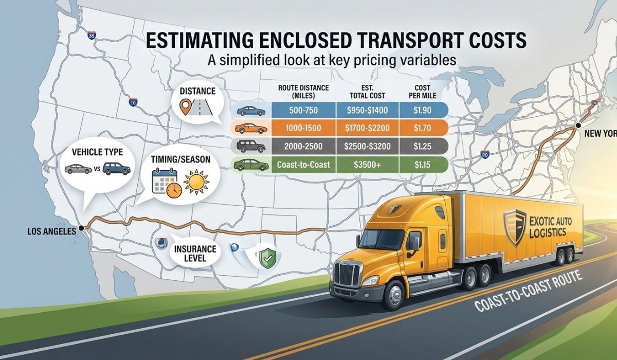Map showing cross country exotic car transport routes across the USA