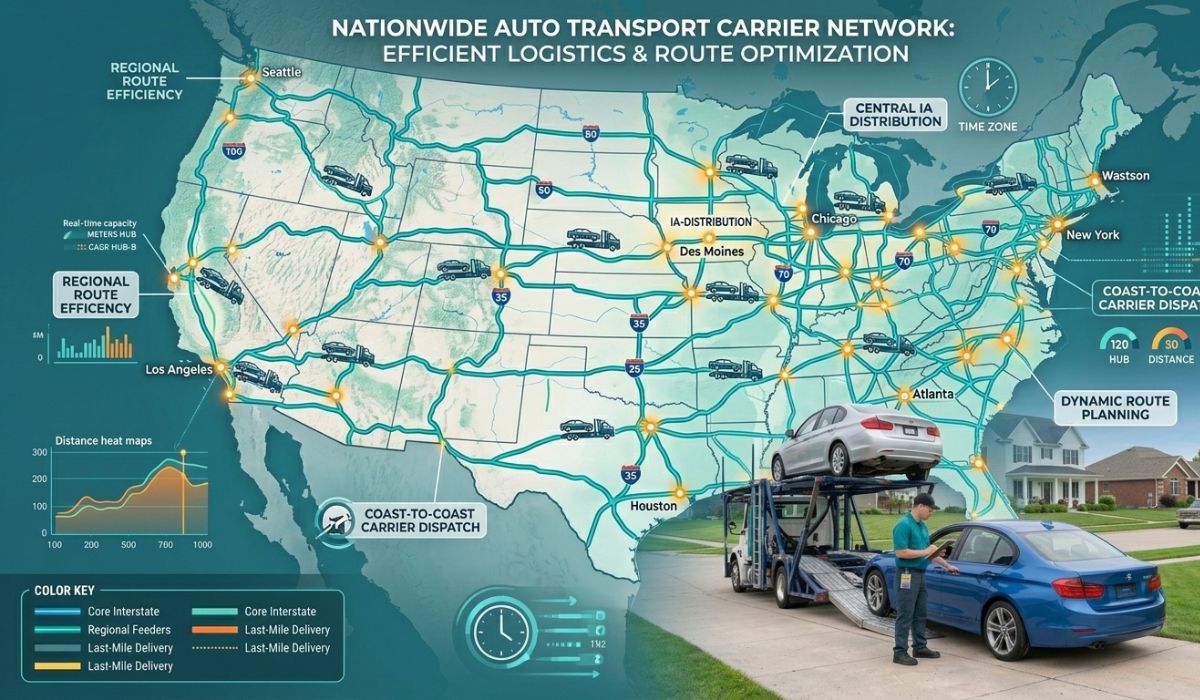 Nationwide auto transport carrier network for vehicle shipping
