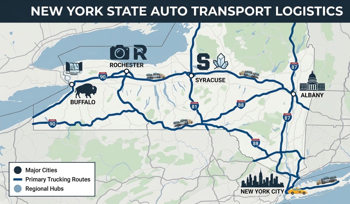 New York car shipping routes and major cities for vehicle transport