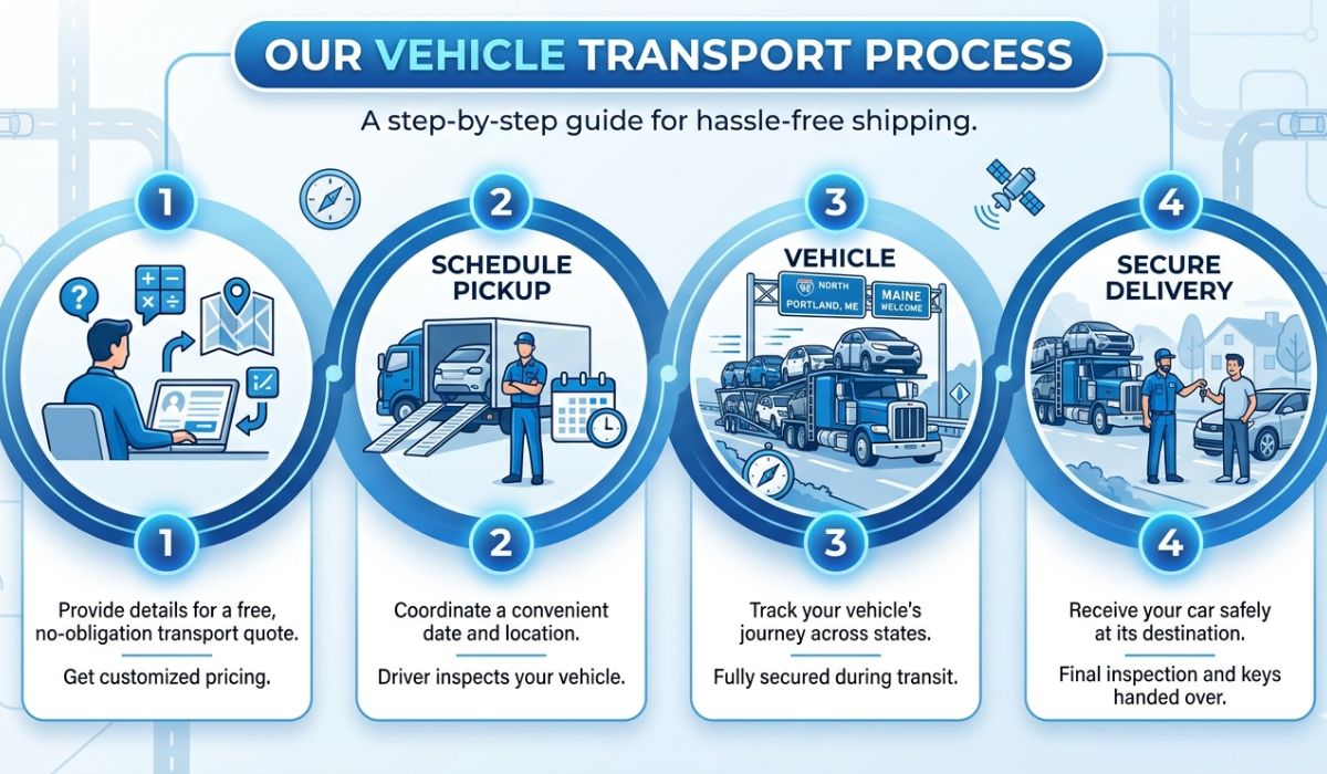 new york to maine car shipping process steps infographic