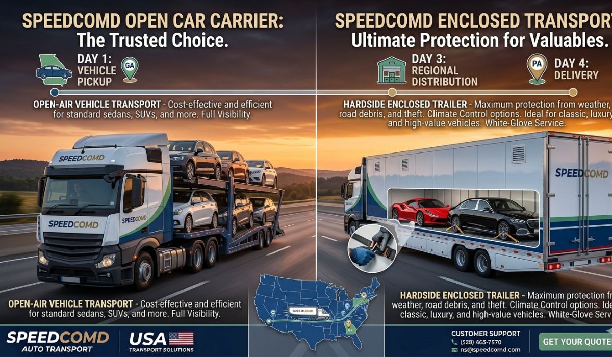 Open and enclosed auto transport options for Georgia to Pennsylvania shipping