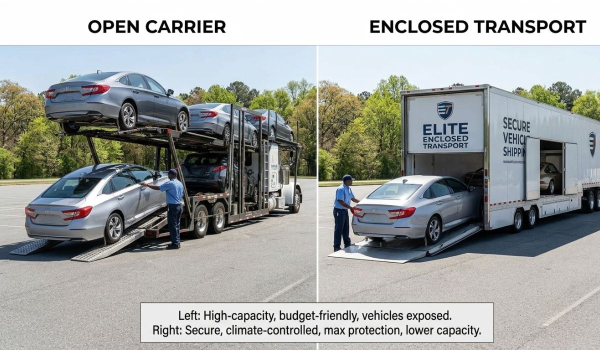 Open car transport and enclosed auto transport options for North Carolina to Florida vehicle shipping.