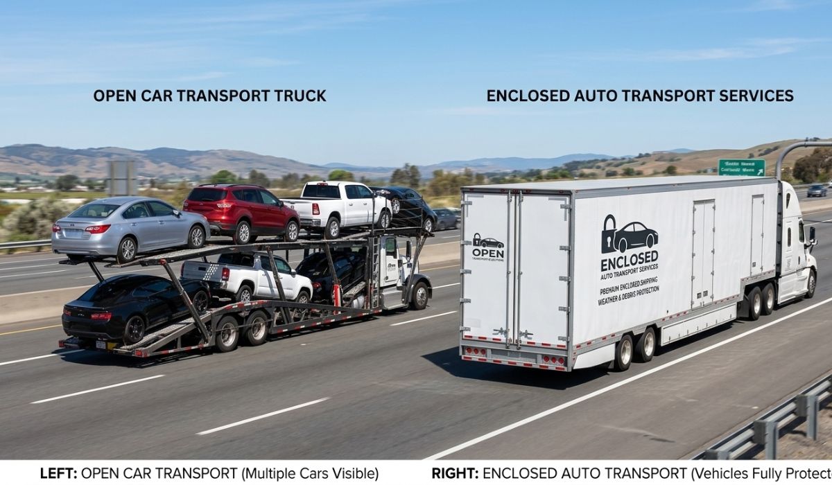 Open vs enclosed car shipping options for interstate auto transport from New York to Alabama.