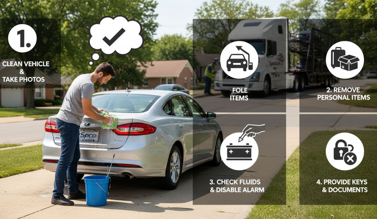Preparing a car for Indiana auto shipping before pickup.