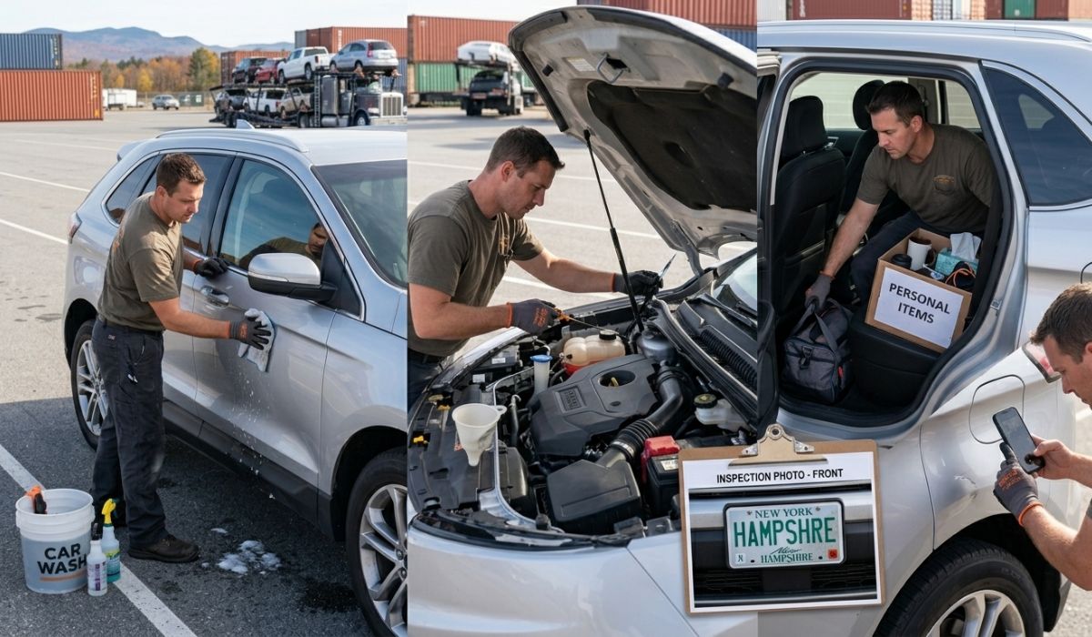 Preparing a car for New Hampshire auto transport with cleaning and inspection